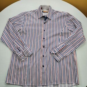 ENZO TOVARE Dress Shirt Men's Button Up Size L Striped Made Italy